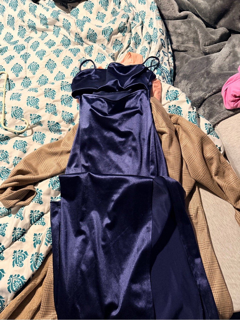 Midnight Satin Cowl Neck Prom Dress